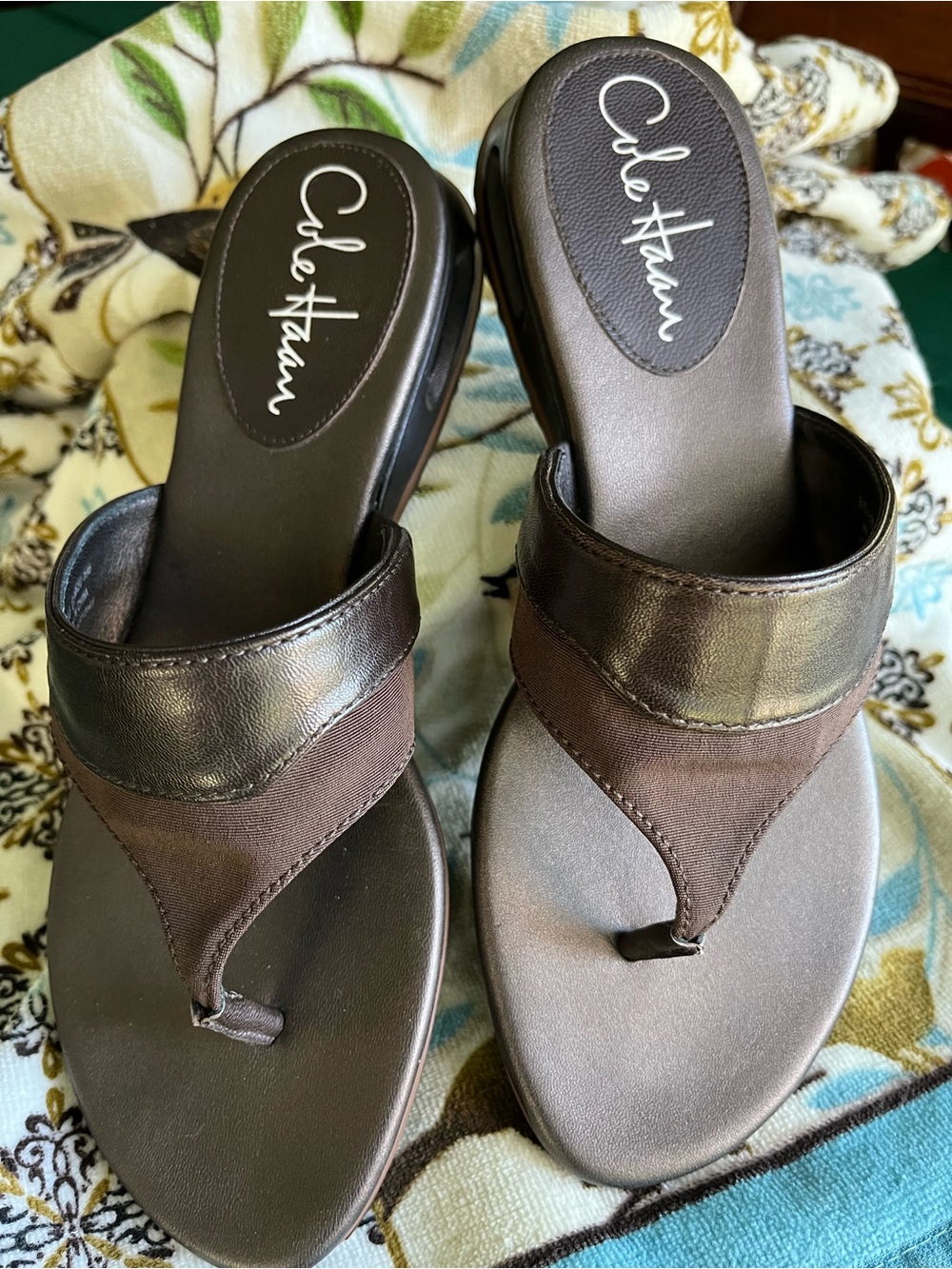 Cole Haan Brown Metallic and Dark Brown Thong Sandals